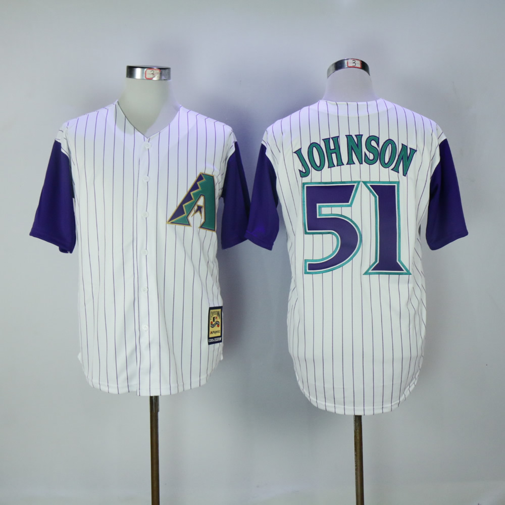 Men Arizona Diamondback #51 Johnson White Stripe MLB Jerseys->arizona diamondback->MLB Jersey